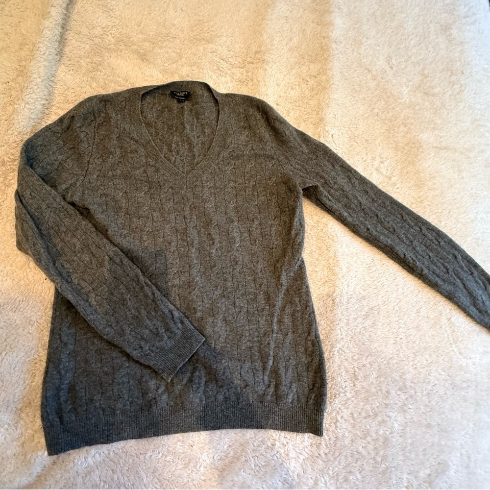 Talbots 100% Cashmere V-neck Sweater Womens Small Charcoal Grey Pure Soft luxury